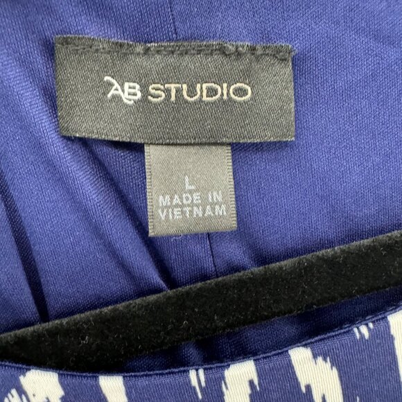 AB Studio Ikat Mini Dress Blue White Sleeveless Lined Stretch Pullover Size L - Picture 5 of 9